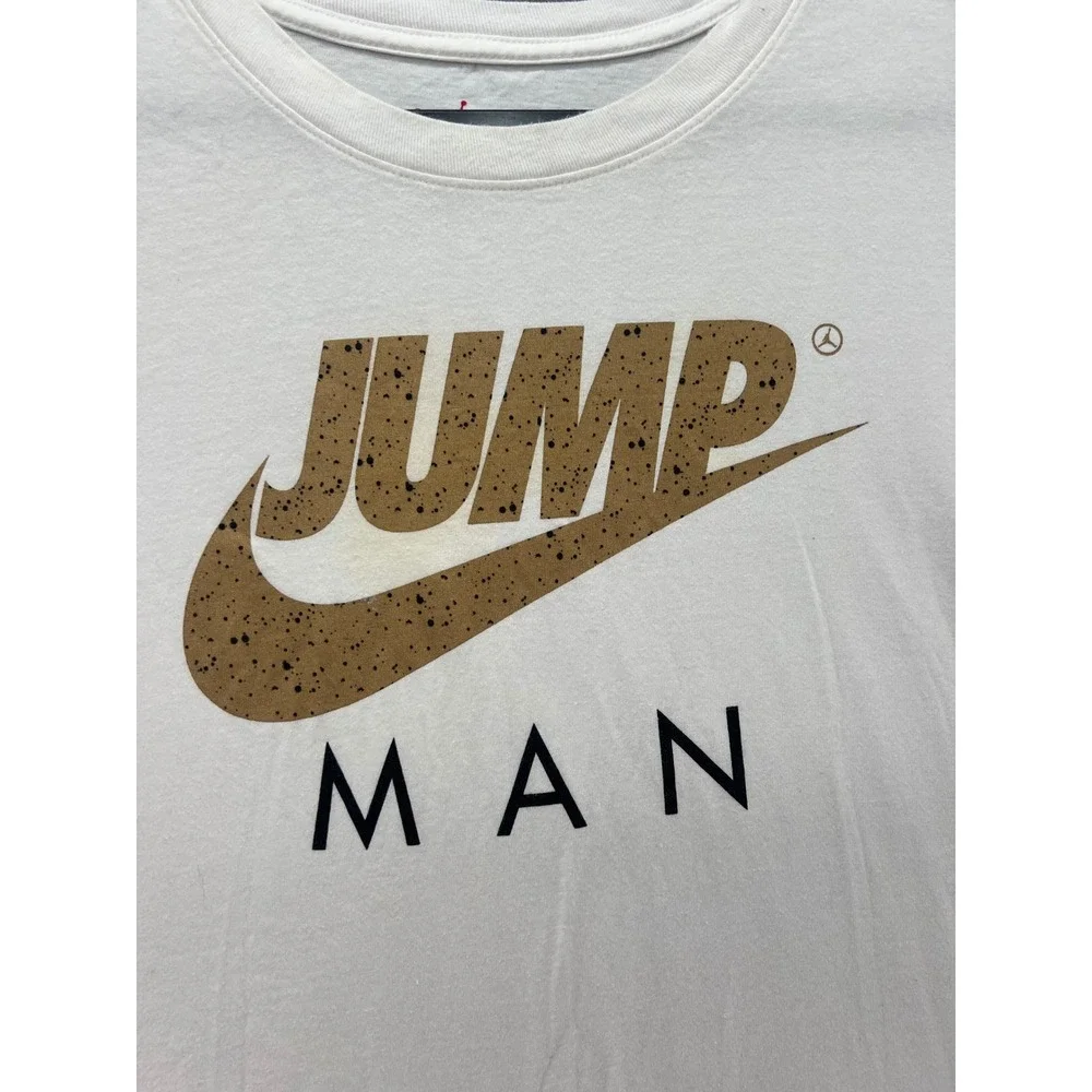 Jordan Jumpman Shirt Mens XXL White Graphic Tee Standard Fit Gold Logo Swoosh